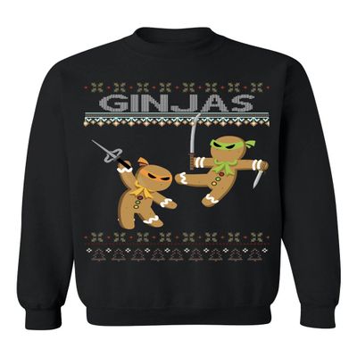 ALLNTRENDS Ginjas Gingerbread Ninjas Xmas Funny Ugly Christmas Sweatshirt (M, Black)