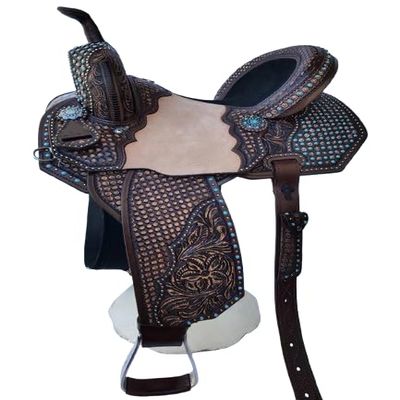 AD Saddlery Western Barrel Racing Wooden Tree Horse Saddle Handmade Premium Leather Comfort Horse Trail Equestrian Tooled Carved Horse Saddle Riding Size: 10-18 inches MOO02 (14" inches Seat)
