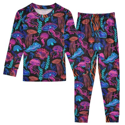ALAZA Jellyfish Coral Starfish 2 Piece Pajama Set Long Sleeve Top and Pants Sleepwear Unisex 6Y