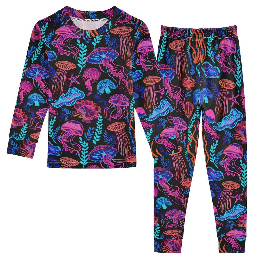 ALAZA Jellyfish Coral Starfish 2 Piece Pajama Set Long Sleeve Top and Pants Sleepwear Unisex 6Y
