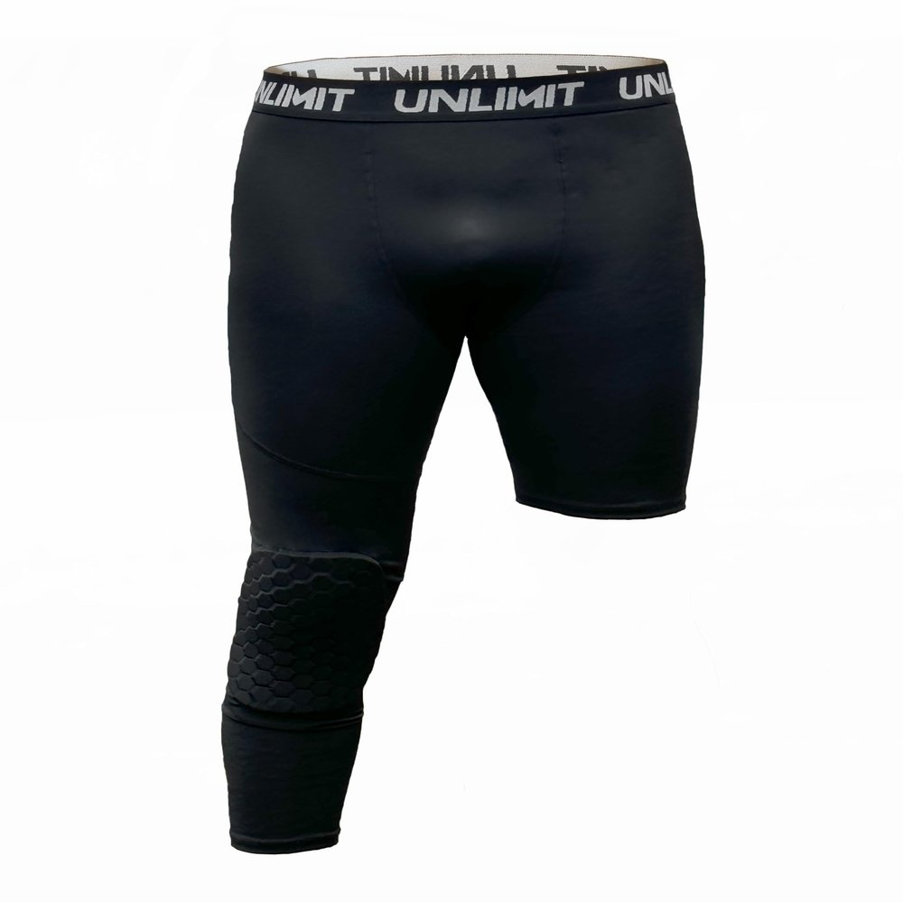 Adult Basketball Single Leg Compression Capris with Knee Pad, One Leg Tight w Knee Pad, Black (X-Large, Right Long)