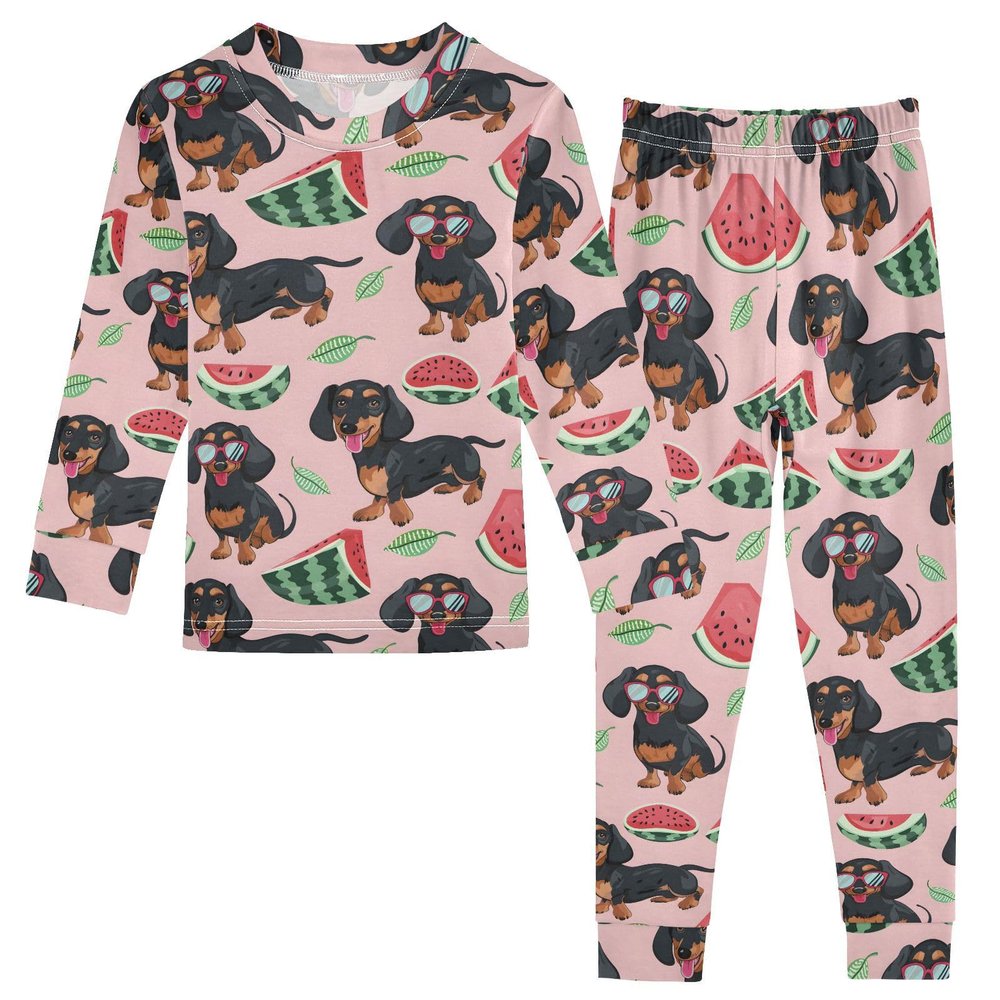 ALAZA Dachshund Dog Waterlemon 2 Piece Pajama Set Long Sleeve Top and Pants Sleepwear Unisex 18M Multicolor