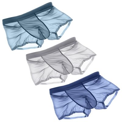 Cerahome Mens Ice Silk Boxers Briefs Sexy Cooling Trunks Underwear Super Thin Bulge Pouch Boxers (US, Alpha, X-Large, Regular, Regular, 3Pack-1)