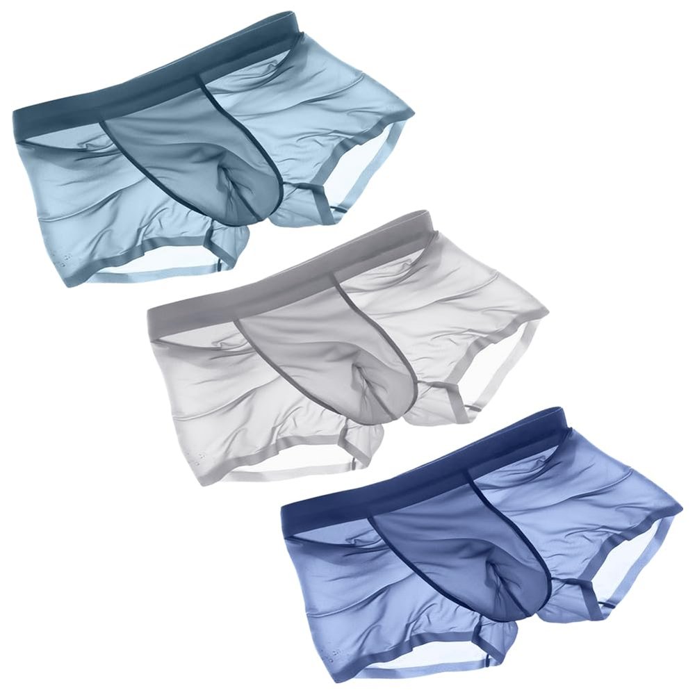 Cerahome Mens Ice Silk Boxers Briefs Sexy Cooling Trunks Underwear Super Thin Bulge Pouch Boxers (US, Alpha, X-Large, Regular, Regular, 3Pack-1)