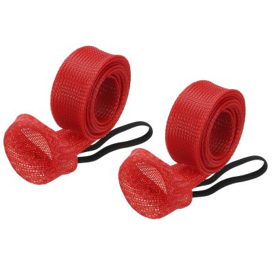 PATIKIL 75 Inch Rod Sock, 2 Pcs Fishing Rod Sleeve Cover Braided Mesh Pole Protector Gloves Fishing Tools Flat End for Spinning Fishing Rod Fly Rod Ice Rod Casting Rod, Red