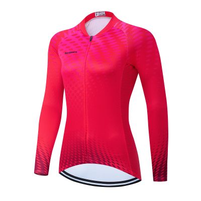 Women's Long Sleeve Cycling Jersey, Quick Dry Bike Top with Reflective Strip, Zipper and Pockets (US, Alpha, Medium, Regular, Regular, HMXC036)