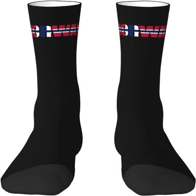 CFWFC Norway Flag Norse Text Word Art Socks Crew Socks Winter Warm Moisture Wicking Athletic Socks for Mens and Womens