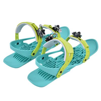 1 Pair Mini Ski Skates Green Nylon Portable Adjustable Snowboard Shoes for Outdoor Skiing Sports