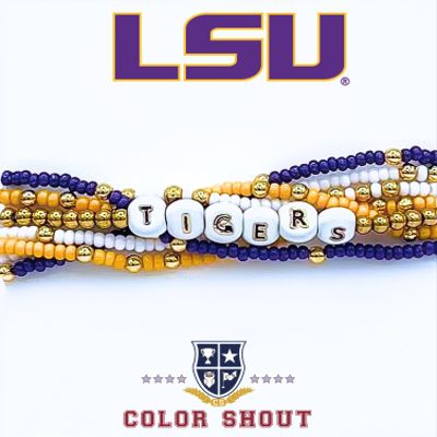 Color Shout Lucky 7 NCAA Licensed College Beaded Bracelet Set, Team Colors, Game Day, Stretch Bracelets for Louisiana State University