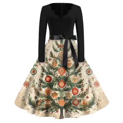 Christmas Dresses Christmas Dress for Women Plus Size Long Sleeve V Neck 3X-Large 01-Khaki