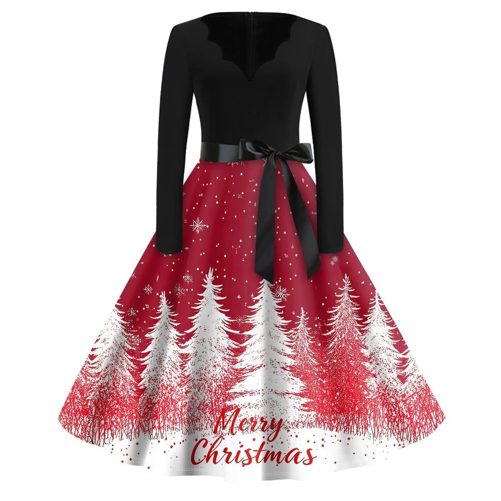 Christmas Dresses Christmas Dress for Women Plus Size Long Sleeve V Neck Medium 03-White