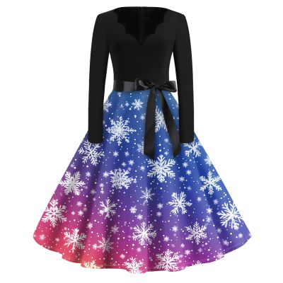 Christmas Dresses Christmas Dress for Women Plus Size Long Sleeve V Neck X-Large 02-Blue