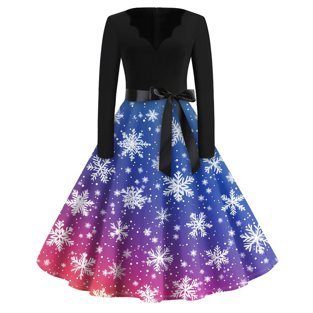 Christmas Dresses Christmas Dress for Women Plus Size Long Sleeve V Neck X-Large 02-Blue