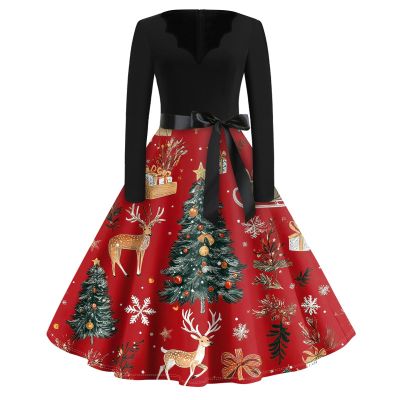 Christmas Dresses Christmas Dress for Women Plus Size Long Sleeve V Neck Medium 02-Dark Green