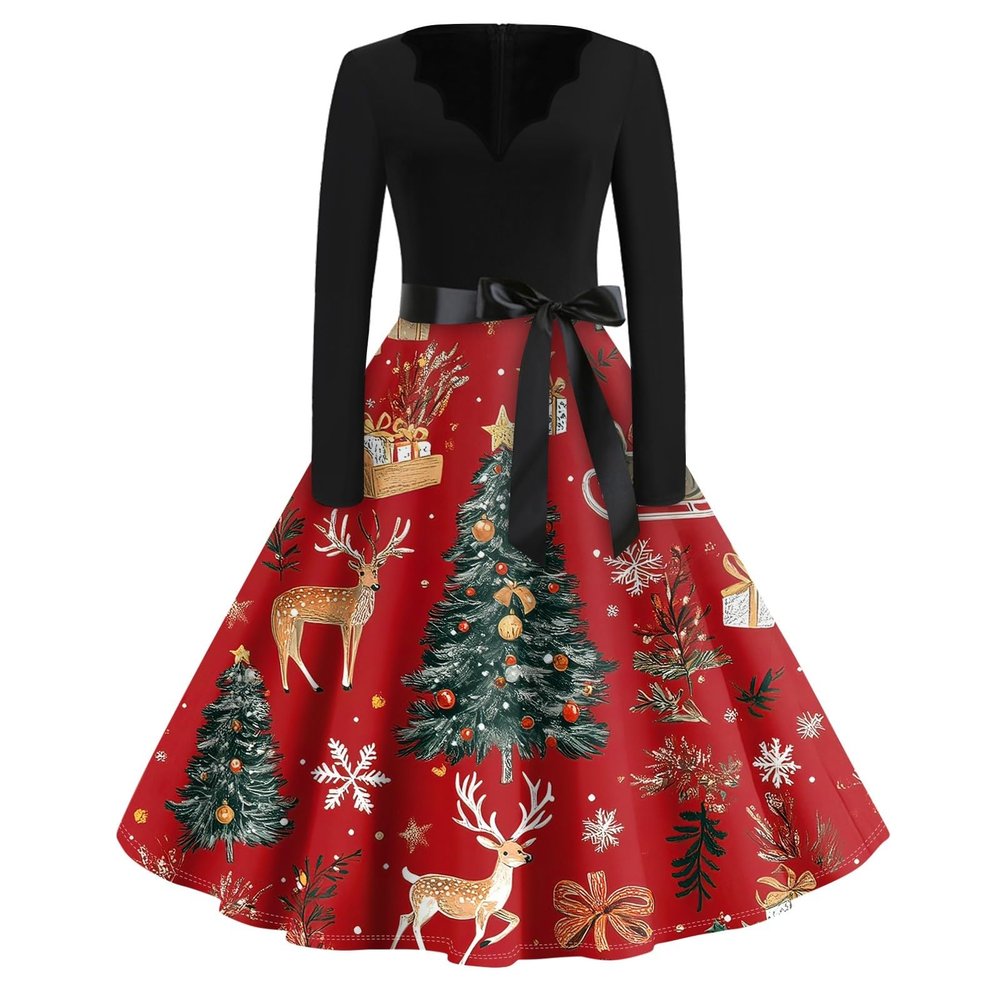 Christmas Dresses Christmas Dress for Women Plus Size Long Sleeve V Neck Medium 02-Dark Green