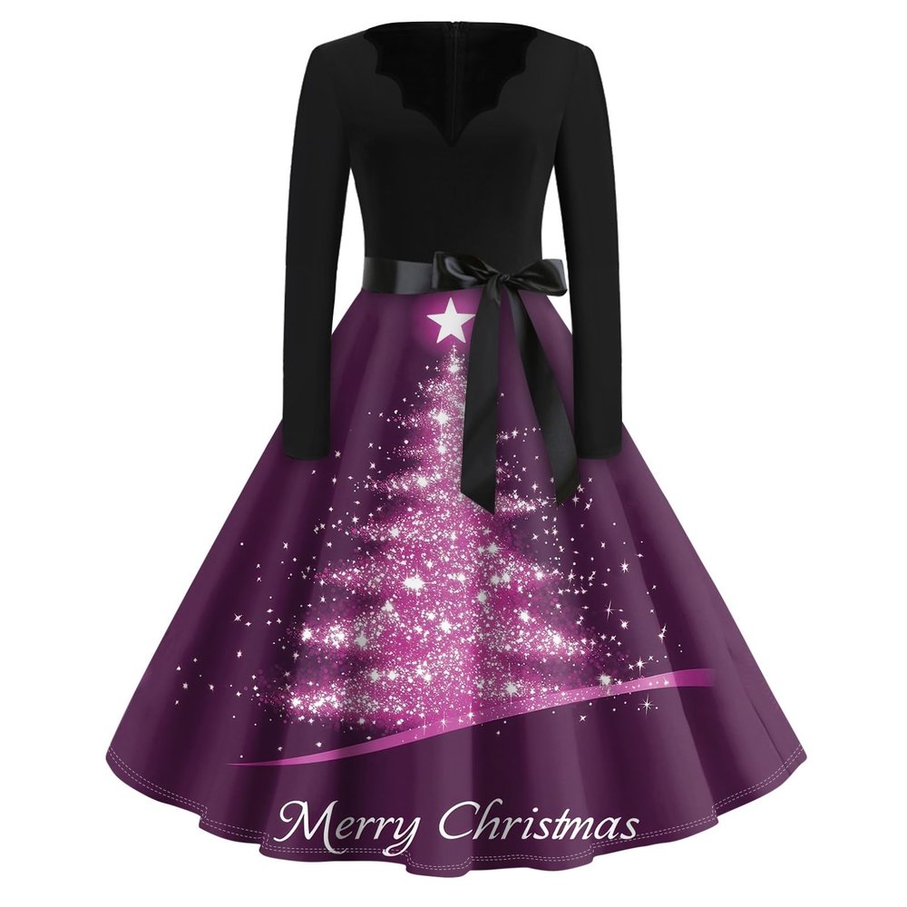 Christmas Dresses Christmas Dress for Women Plus Size Long Sleeve V Neck Small 01-Dark Purple