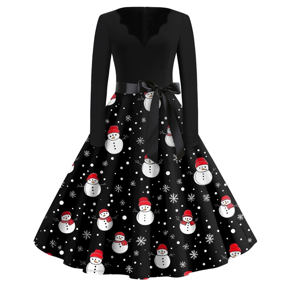 Christmas Dresses Christmas Dress for Women Plus Size Long Sleeve V Neck Small 02-Black