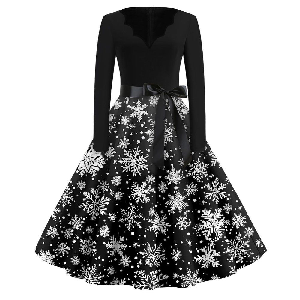Christmas Dresses Christmas Dress for Women Plus Size Long Sleeve V Neck X-Large 03-Black