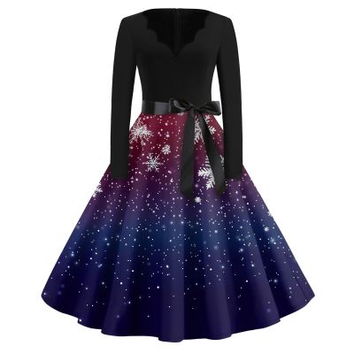 Christmas Dresses Christmas Dress for Women Plus Size Long Sleeve V Neck XX-Large 03-Dark Blue