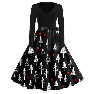 Christmas Dresses Christmas Dress for Women Plus Size Long Sleeve V Neck Large 04-Black