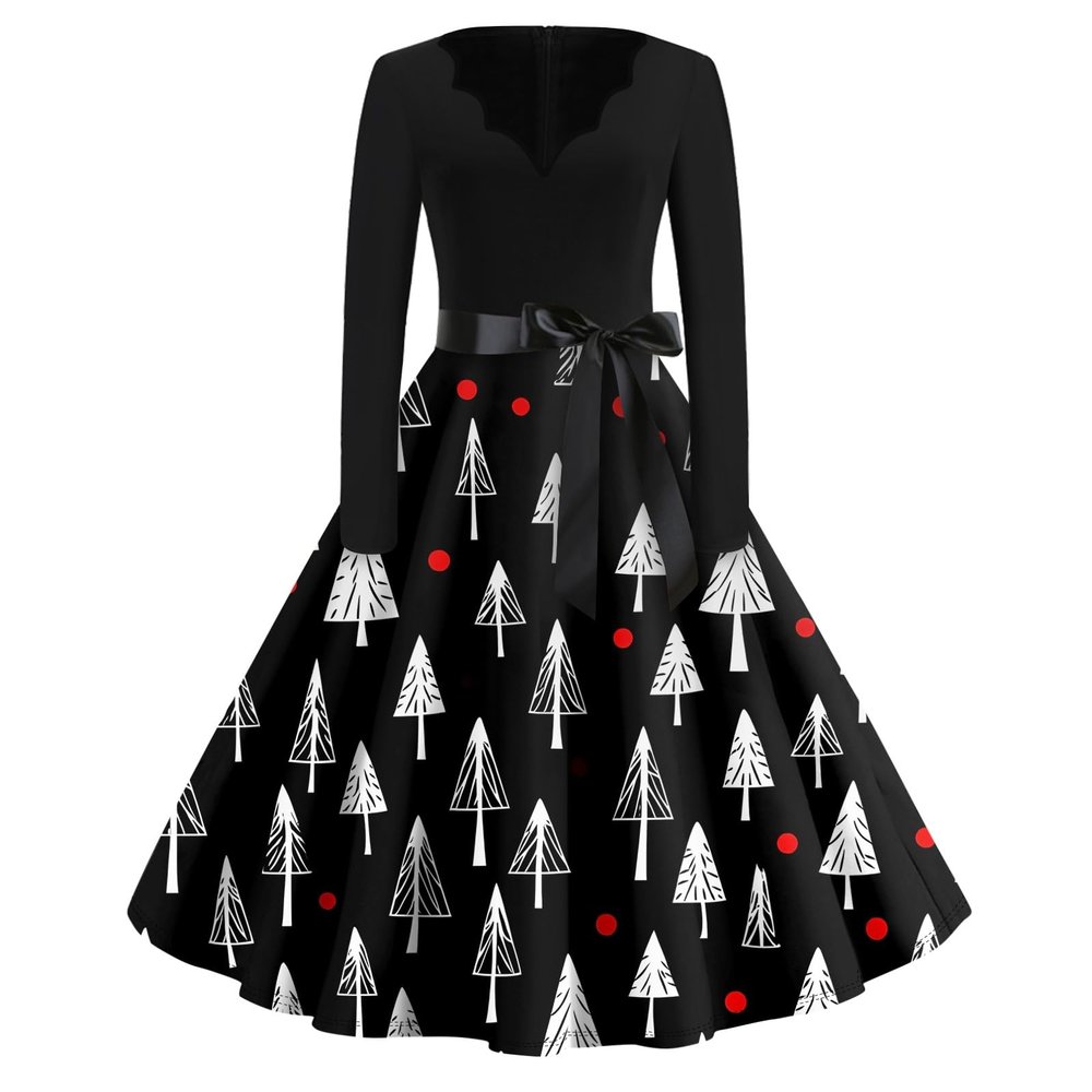 Christmas Dresses Christmas Dress for Women Plus Size Long Sleeve V Neck Large 04-Black