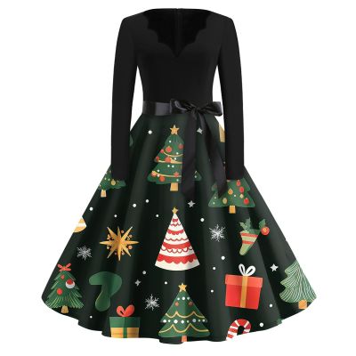 Christmas Dresses Christmas Dress for Women Plus Size Long Sleeve V Neck Small 03-Dark Green