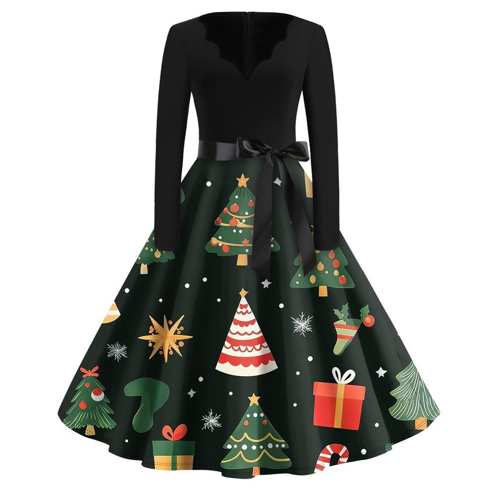 Christmas Dresses Christmas Dress for Women Plus Size Long Sleeve V Neck Small 03-Dark Green