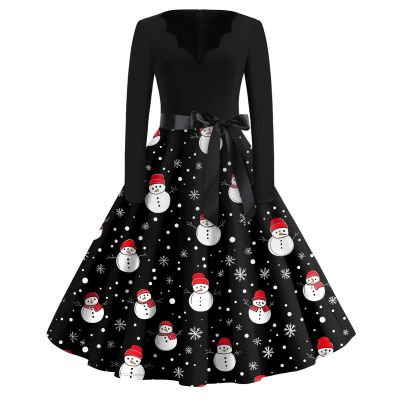 Christmas Dresses Christmas Dress for Women Plus Size Long Sleeve V Neck Medium 02-Black
