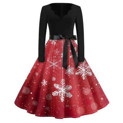 Christmas Dresses Christmas Dress for Women Plus Size Long Sleeve V Neck Medium 03-Vermilion