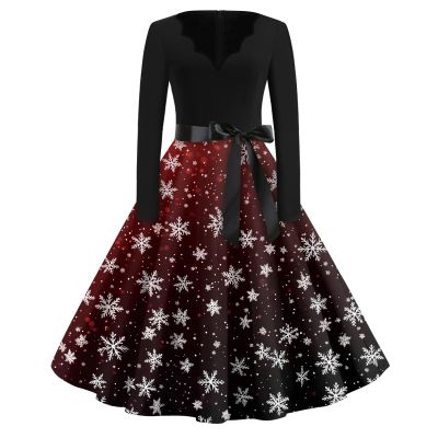 Christmas Dresses Christmas Dress for Women Plus Size Long Sleeve V Neck Large 02-Deep Red