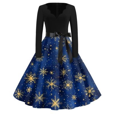 Christmas Dresses Christmas Dress for Women Plus Size Long Sleeve V Neck Small 03-Blue