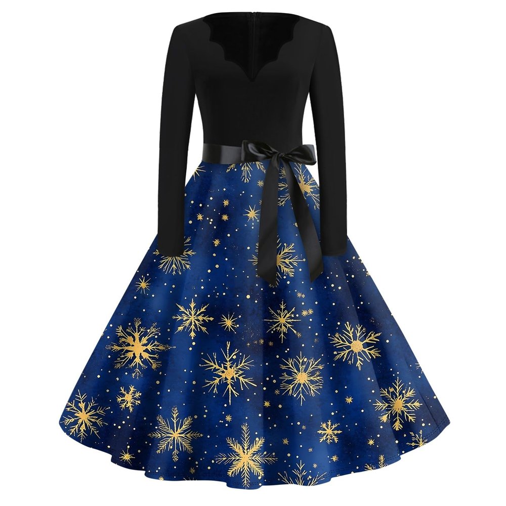Christmas Dresses Christmas Dress for Women Plus Size Long Sleeve V Neck Small 03-Blue