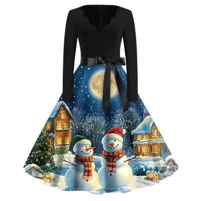 Christmas Dresses Christmas Dress for Women Plus Size Long Sleeve V Neck Medium 01-Blue