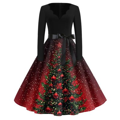 Christmas Dresses Christmas Dress for Women Plus Size Long Sleeve V Neck Large 01-Deep Red