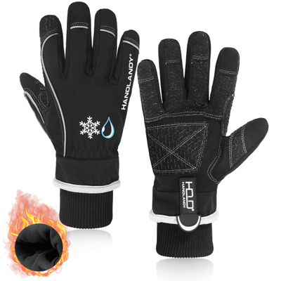 HANDLANDY HLDD Waterproof & Windproof Winter Gloves for Men Women, Touchscreen Thermal Gloves for Cold Weather, Ski Snowboard Work Glove