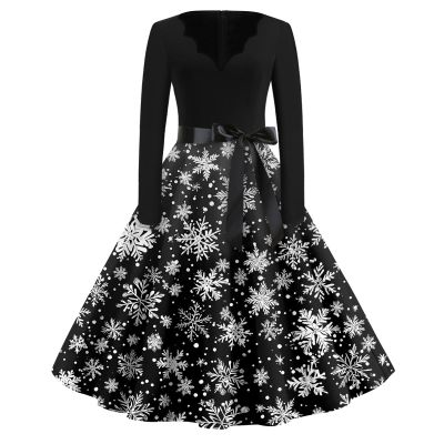 Christmas Dresses Christmas Dress for Women Plus Size Long Sleeve V Neck Medium 03-Black