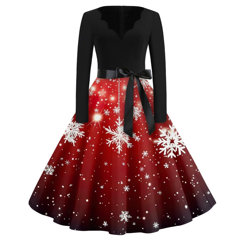 Christmas Dresses Christmas Dress for Women Plus Size Long Sleeve V Neck XX-Large 03-Wine