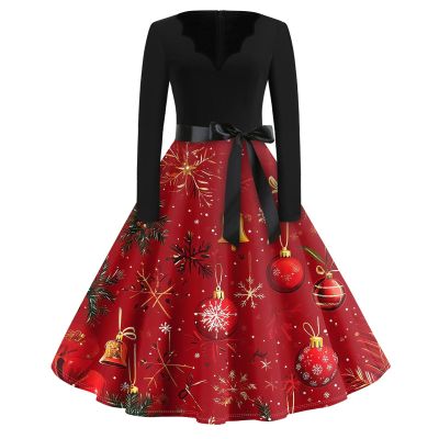 Christmas Dresses Christmas Dress for Women Plus Size Long Sleeve V Neck Large 02-Wine