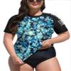 BesserBay Women Short Sleeve Plus Size Crew Neck Rashguard Shirt Quick Dry Swimwear Shirt Swimsuit Shirt Swim Top Blue Black - Print X-Large view 1