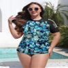BesserBay Women Short Sleeve Plus Size Crew Neck Rashguard Shirt Quick Dry Swimwear Shirt Swimsuit Shirt Swim Top Blue Black - Print X-Large view 2