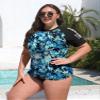 BesserBay Women Short Sleeve Plus Size Crew Neck Rashguard Shirt Quick Dry Swimwear Shirt Swimsuit Shirt Swim Top Blue Black - Print X-Large view 3