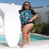 BesserBay Women Short Sleeve Plus Size Crew Neck Rashguard Shirt Quick Dry Swimwear Shirt Swimsuit Shirt Swim Top Blue Black - Print X-Large view 4