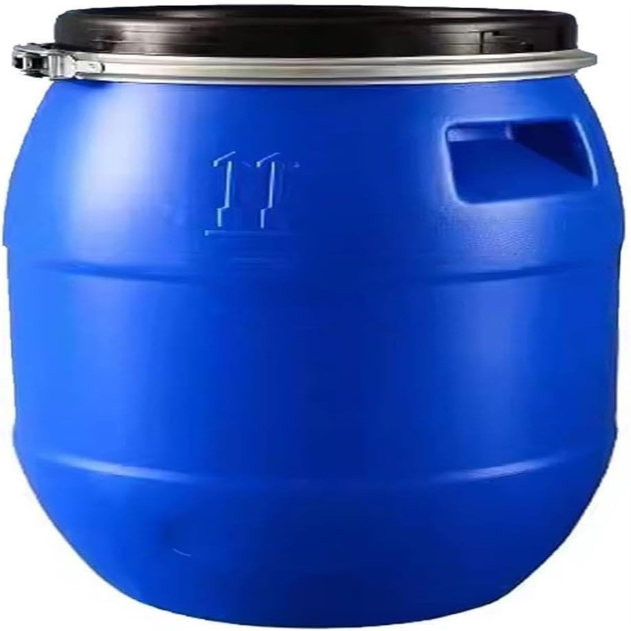 DIROVO Food Grade Plastic Water Storage,Blue Open Top Storage Barrel Drum Keg with Lid and Latch Ring for Transporting/Shipping(200L)
