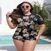 BesserBay Women Upf50+ Short Sleeve Plus Size Rash Guard Shirt Uv Lightweight Quick Dry Swim Shirt Black - Leaves & Flowers X-Large view 2