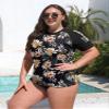 BesserBay Women Upf50+ Short Sleeve Plus Size Rash Guard Shirt Uv Lightweight Quick Dry Swim Shirt Black - Leaves & Flowers X-Large view 3
