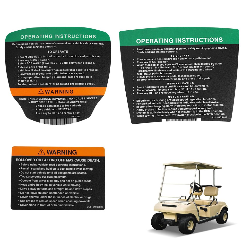 CartClan Golf Cart Steering Wheel Sticker/Dashboard Decal Suitable for Club Car DS Electric Golf Cart, OEM#: 102518001/101621601, 103783001, 101960601