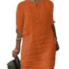 Akivide Womens Cotton Linen Half Sleeve Dress Casual Crew Neck Button Linen Knee Length Dress Summer Loose Solid Midi Dress view 1