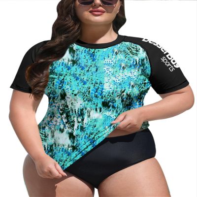 BesserBay Women Plus Size Short Sleeve Upf50+ Rash Guard Shirt Uv Swimwear Shirt Swimsuit Shirt Swim Shirt Blue - Print X-Large
