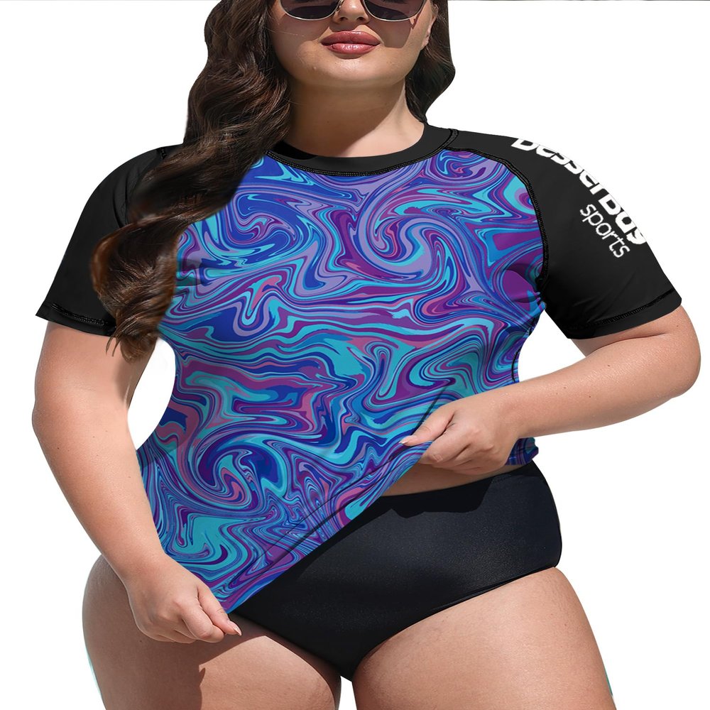 BesserBay Womens Plus Size Crew Neck Short Sleeve Rash Guard Shirt Uv Lightweight Quick Dry Swim Shirt Blue Purple - Liquid XX-Large