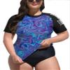 BesserBay Womens Plus Size Crew Neck Short Sleeve Rash Guard Shirt Uv Lightweight Quick Dry Swim Shirt Blue Purple - Liquid XX-Large view 1